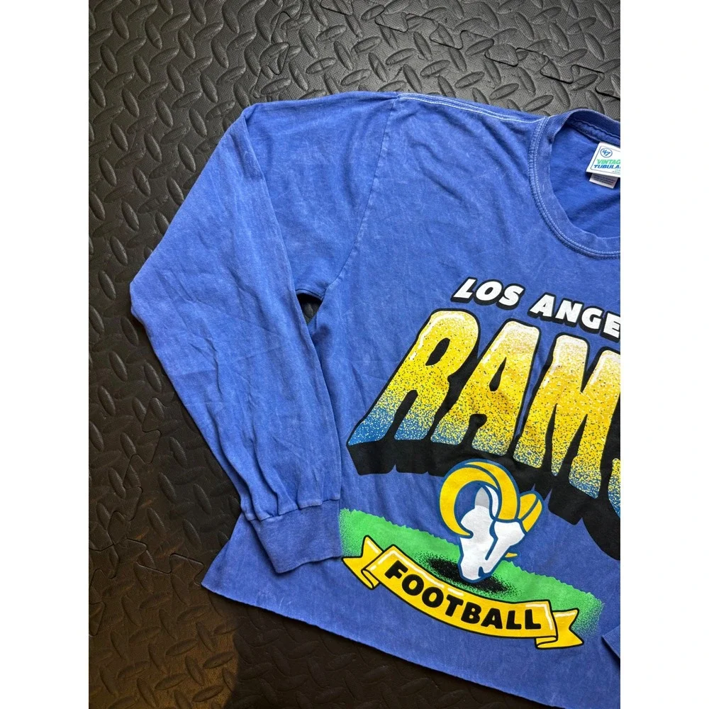 47 Brand Los Angeles Rams Long Sleeve Graphic T-Shirt Blue Mineral Wash Crop Med - Picture 4 of 8